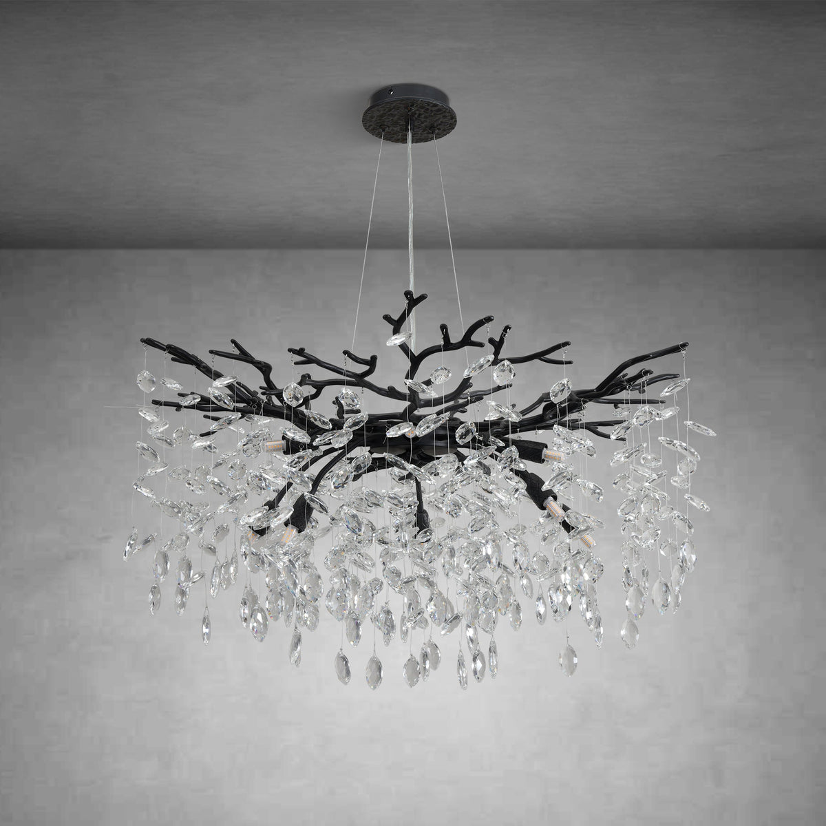Luxury K9 Crystal Chandelier - Black Branch Hanging Light for Dining & Living Room