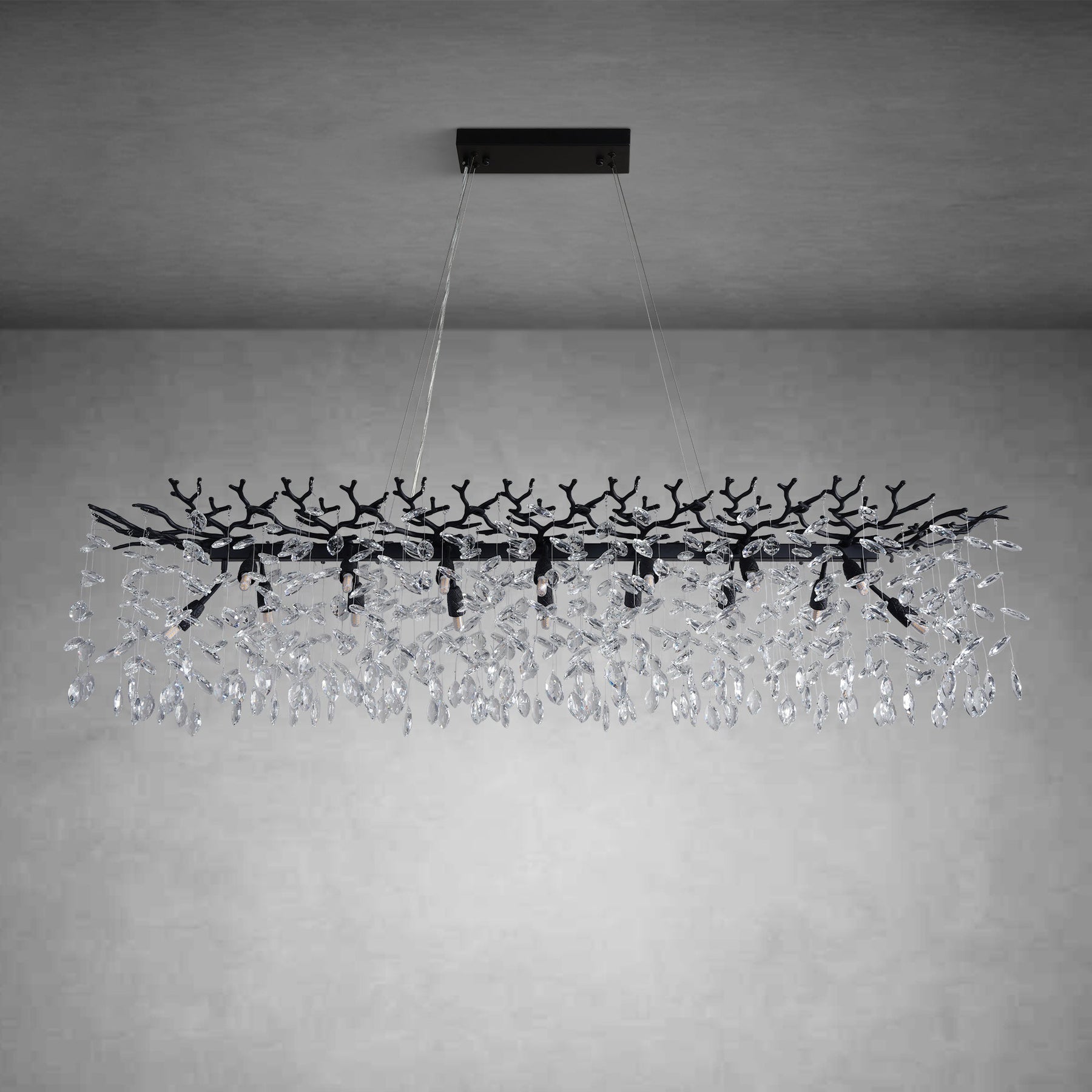 Luxury K9 Crystal Chandelier - Black Branch Hanging Light for Dining & Living Room