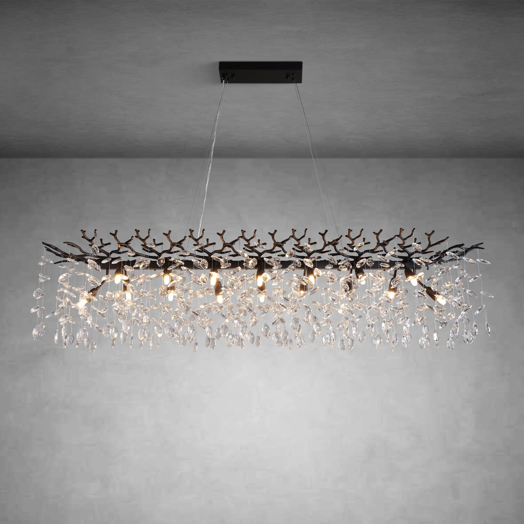 Luxury K9 Crystal Chandelier - Black Branch Hanging Light for Dining & Living Room