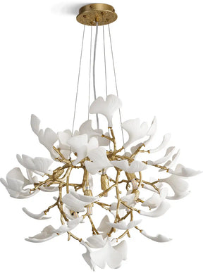 Gold Round Ceramic Ginkgo Leaf Chandelier 21.6"