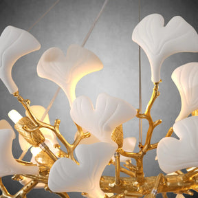 Modern Gold Tree Branch Chandelier for Dining Room, 55-inch Rectangle Ceramic Ginkgo Leaf Chandelier