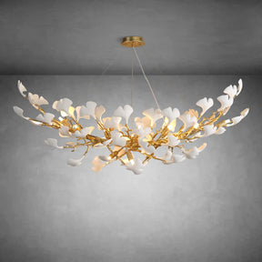 Modern Gold Tree Branch Chandelier for Dining Room, 55-inch Rectangle Ceramic Ginkgo Leaf Chandelier