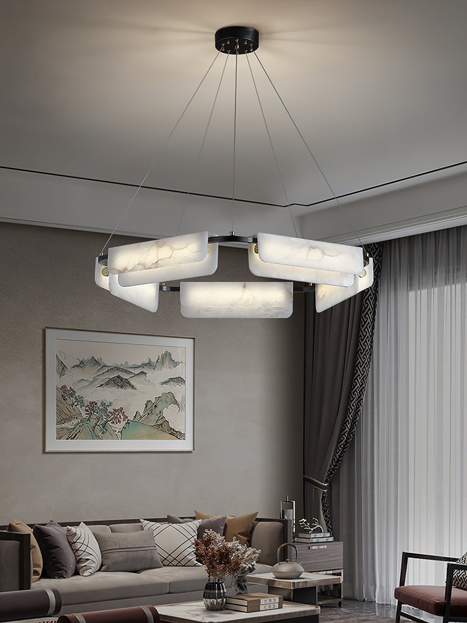 Delphine Round Alabaster Living Room Chandelier