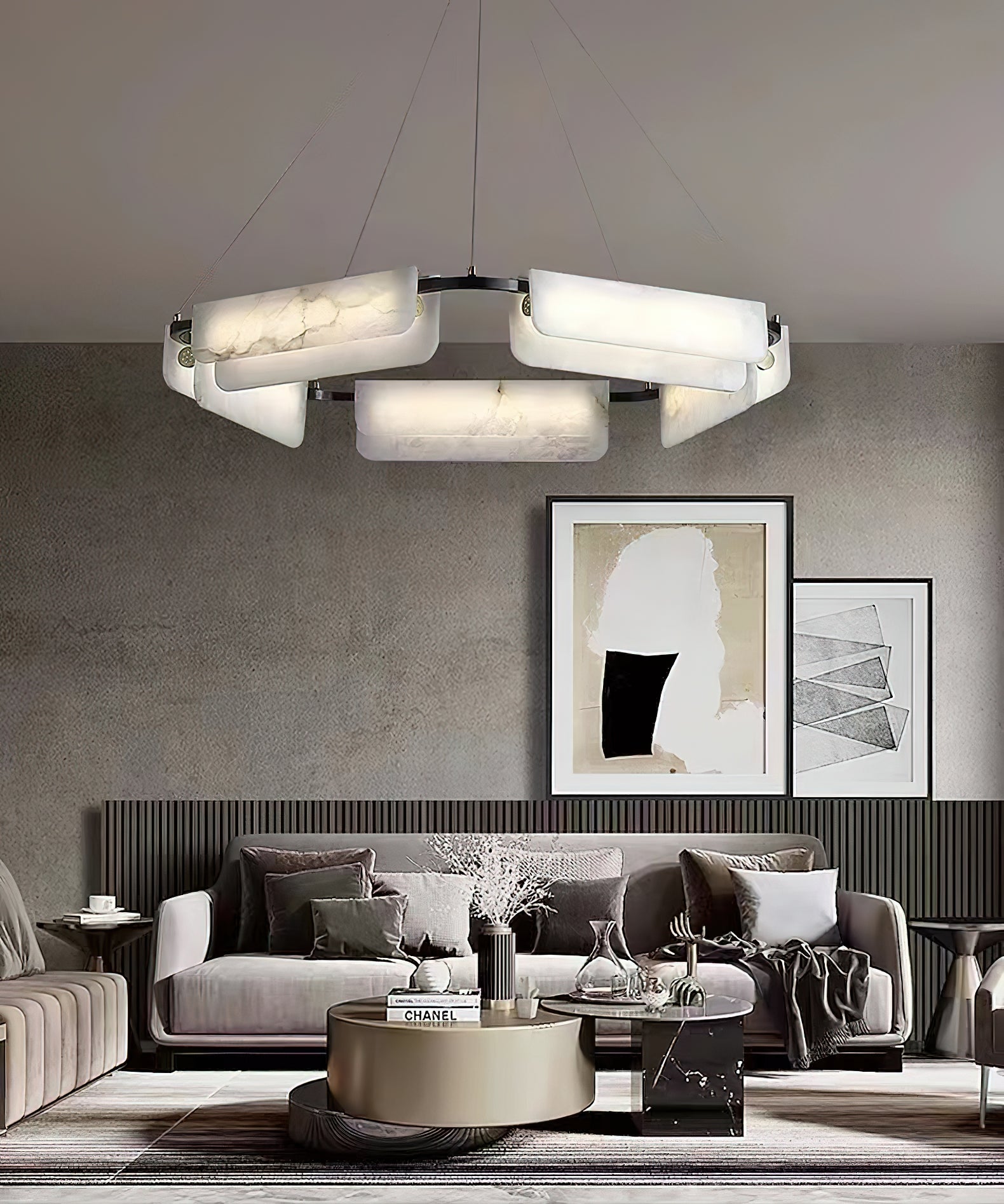 Delphine Round Alabaster Living Room Chandelier