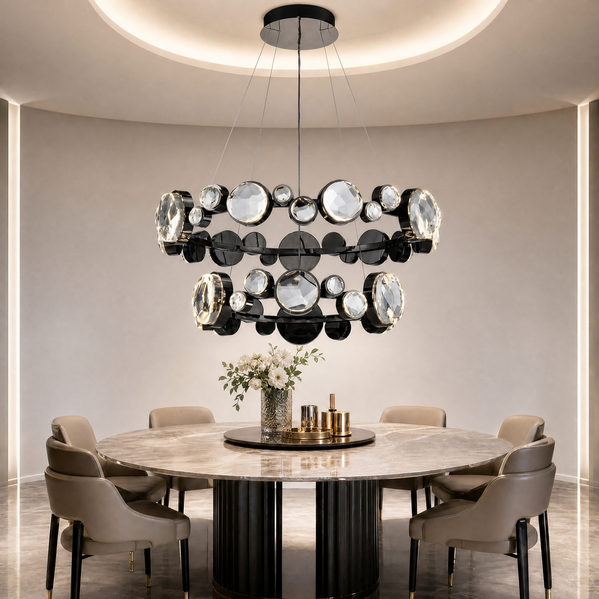 Yiosi Eclipse Two Ring Modern Crystal Chandelier