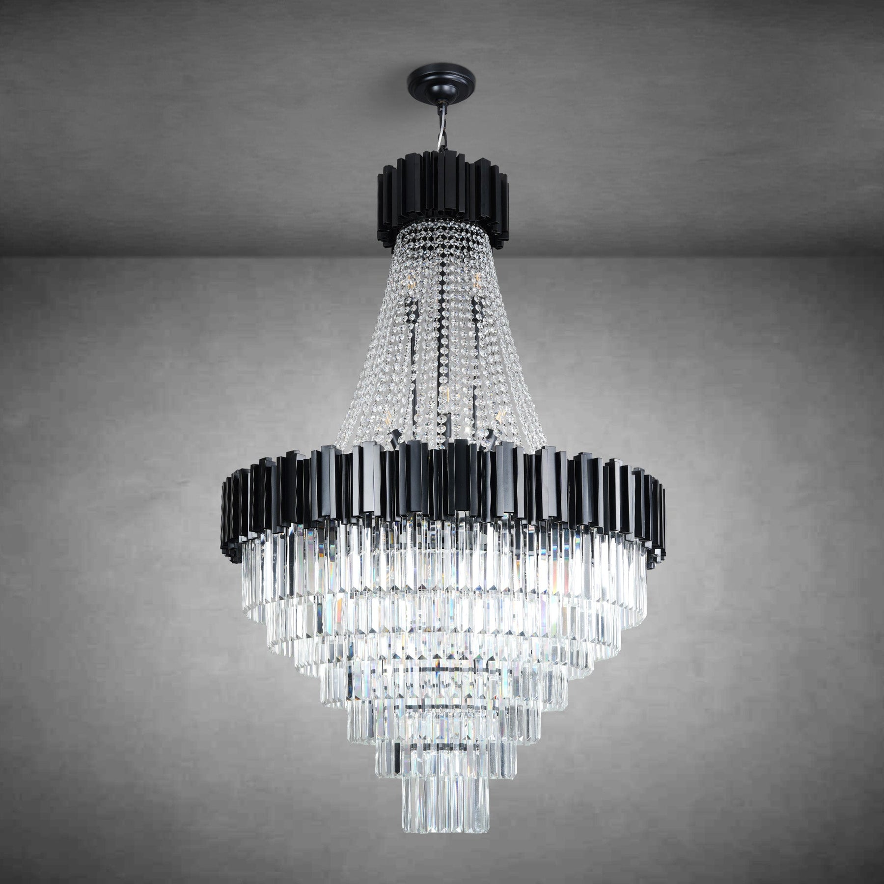 Inverted triangle crystal round pendant light