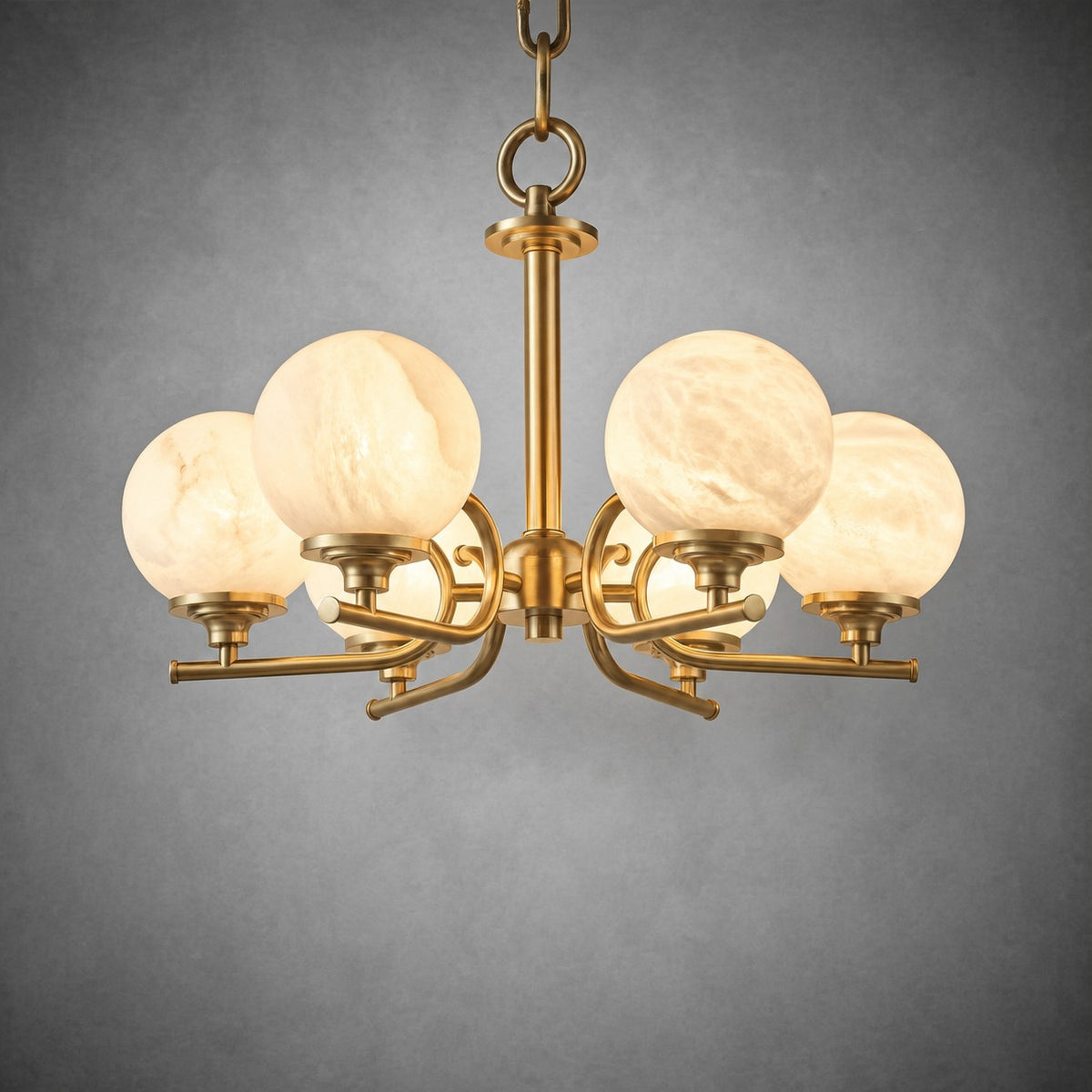 Brass 6-Arm Chandelier Alabaster