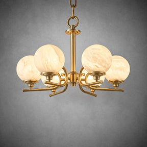 Brass 6-Arm Chandelier Alabaster