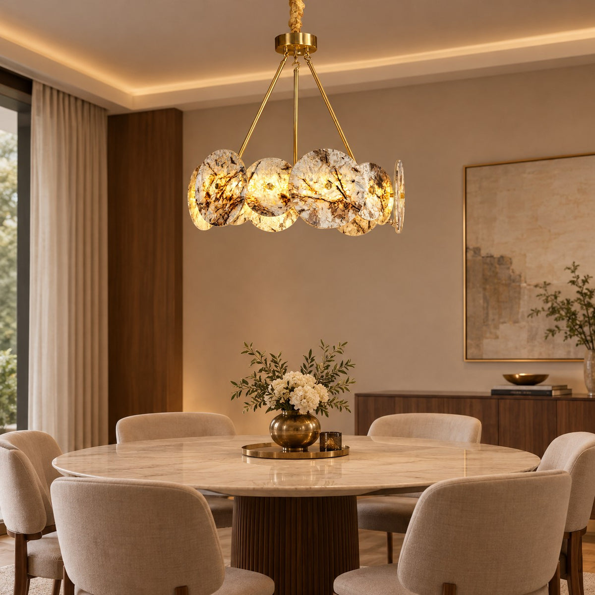 Modern Sculptural Snowcrest White Luxury stone LED Chandelier