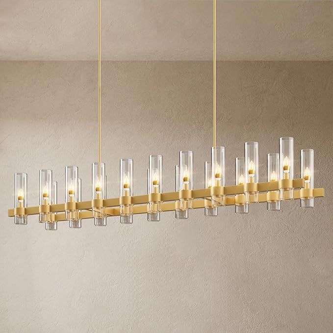 Adjustable 20-Light Brass Linear Chandelier for Kitchen Island & Dining Room