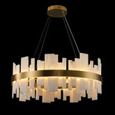 Adjustable Luxury Alabaster Round Chandelier – 31.5in Natural Stone