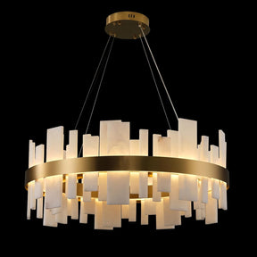 Adjustable Luxury Alabaster Round Chandelier – 31.5in Natural Stone