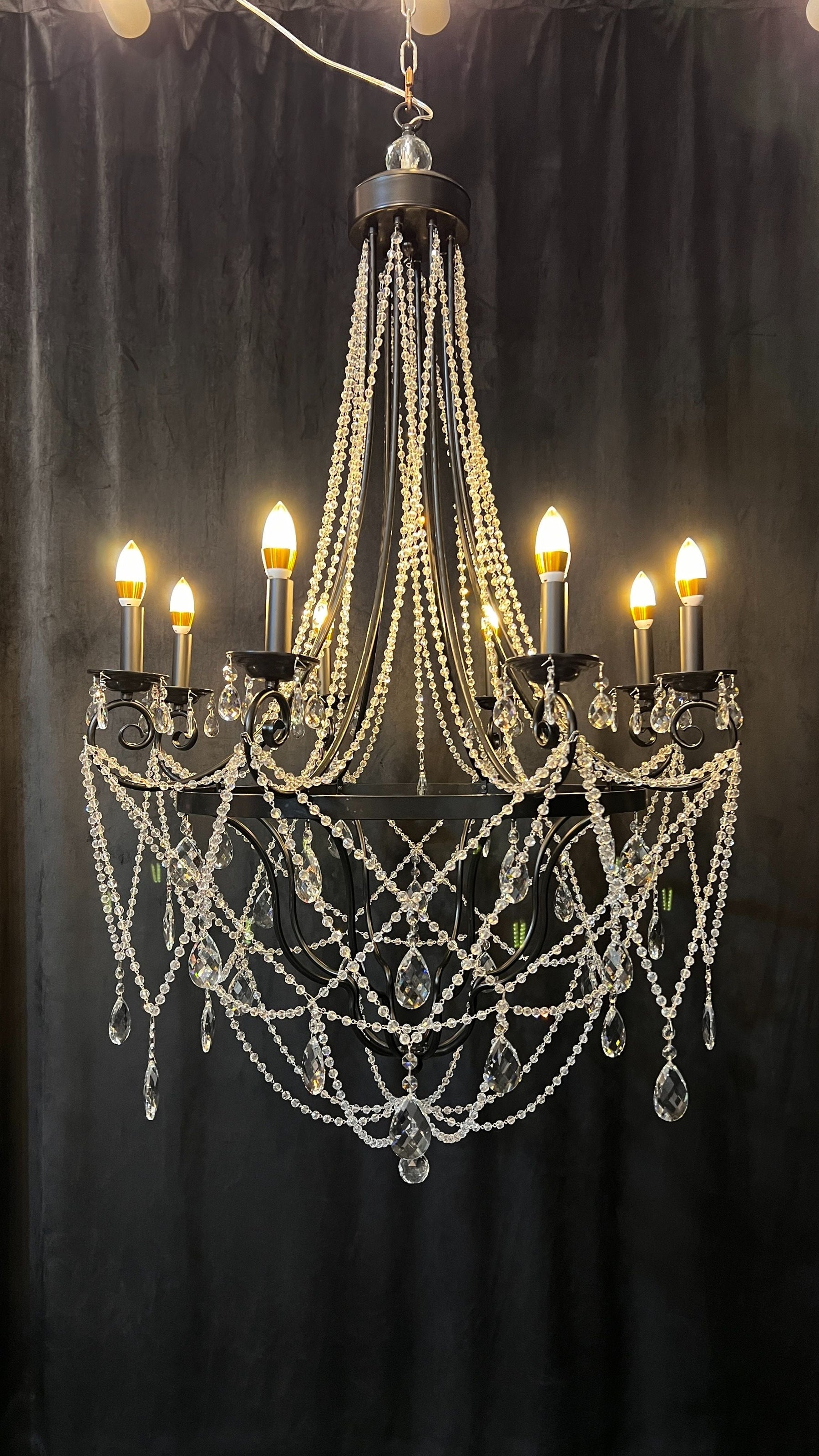 Affordable French Vintage Iron Crystal Pendant Candle Chandelier for Living Room / Restaurant / Cafe / Hotel lobby