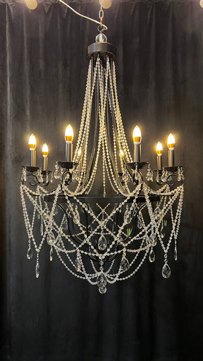 Affordable French Vintage Iron Crystal Pendant Candle Chandelier for Living Room / Restaurant / Cafe / Hotel lobby