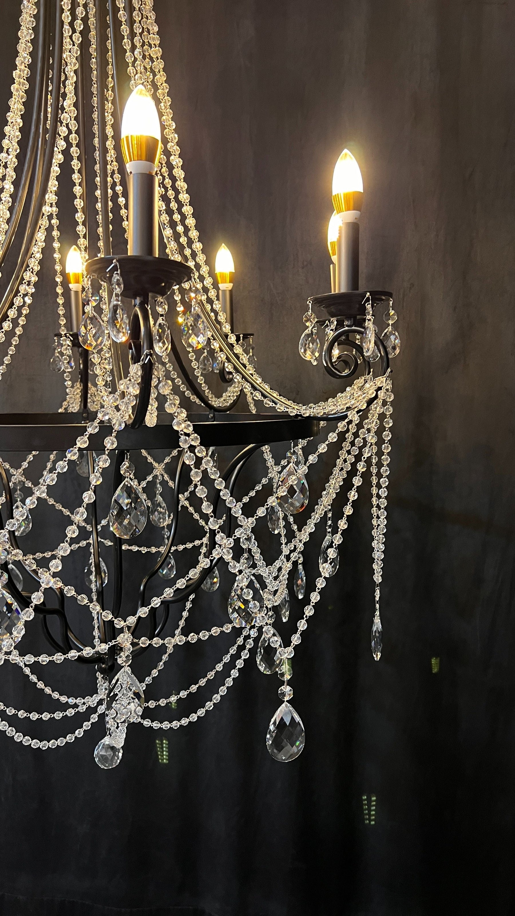 Affordable French Vintage Iron Crystal Pendant Candle Chandelier for Living Room / Restaurant / Cafe / Hotel lobby