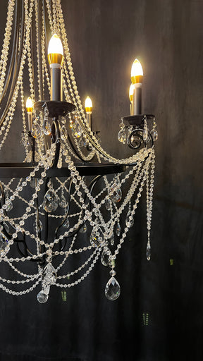 Affordable French Vintage Iron Crystal Pendant Candle Chandelier for Living Room / Restaurant / Cafe / Hotel lobby