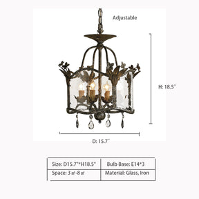 3 Heads: D15.7"*H18.5" Currey & Co Zara Pendant - Small,chandelier,chandeliers,candle,crystal pendant,crystal,retro,iron,golg,luxury,living room,bedroom,entryance,foyer