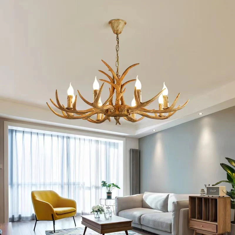 Affordable Vintage Rustic Resin Antler Candelabra Chandelier for Living Room / Restaurant / Cafe / Bar