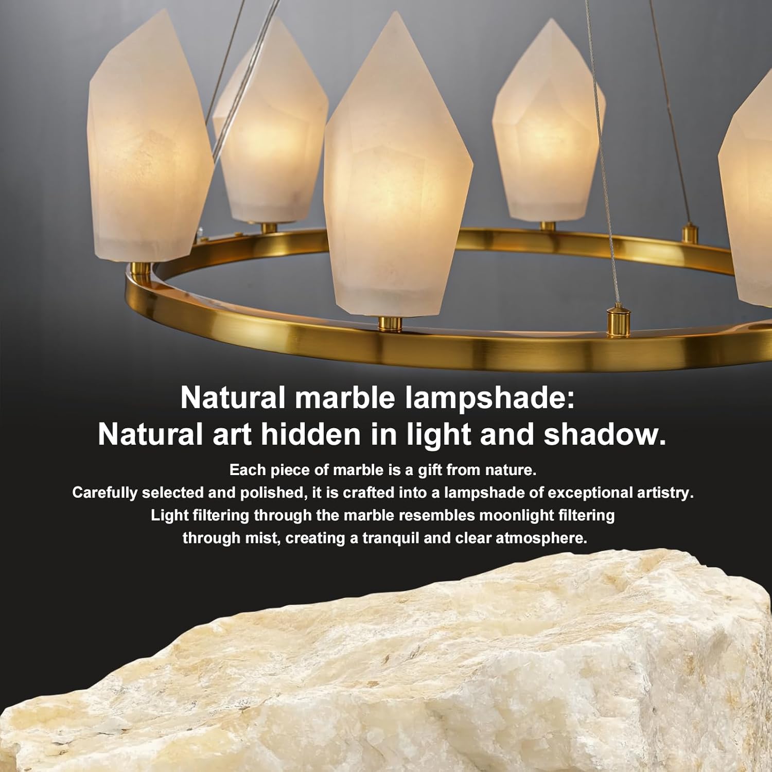 Alabaster 23" 6-Light Modern Gold Chandelier with Adjustable Height