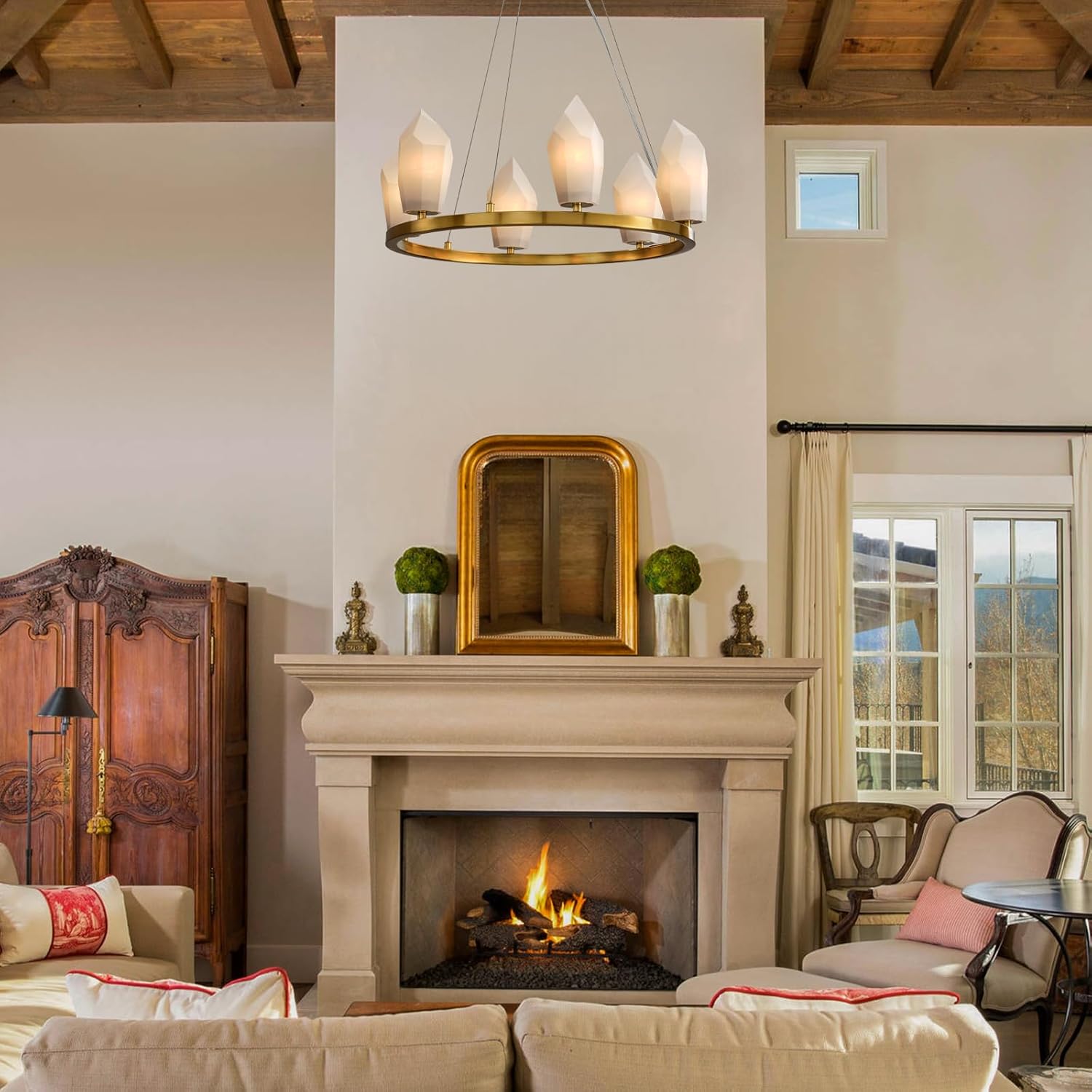 Alabaster 23" 6-Light Modern Gold Chandelier with Adjustable Height