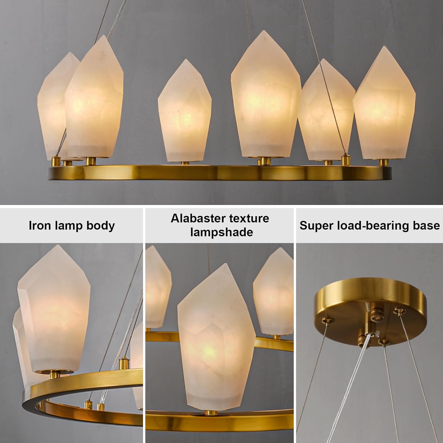 Alabaster 23" 6-Light Modern Gold Chandelier with Adjustable Height