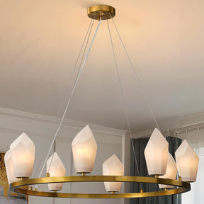 Alabaster 31.5" 8-Light Round Gold Chandelier with Adjustable Height