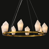 Alabaster 31.5" 8-Light Round Gold Chandelier with Adjustable Height