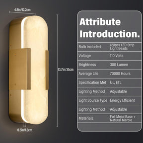 Alabaster Brass Wall Sconce Set of Two, 13.8‑inch