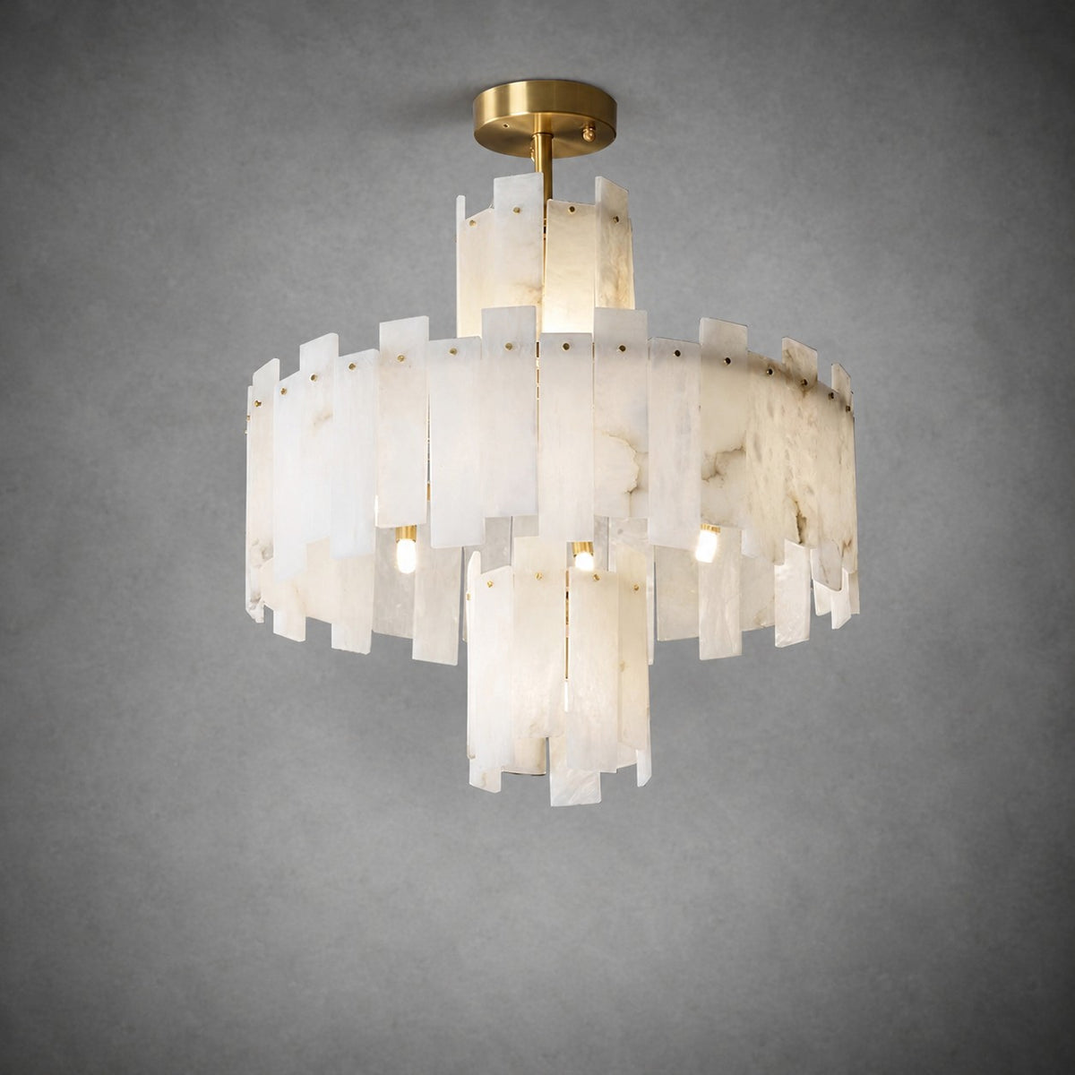 Alabaster Chandelier – Elegant Brass & White Alabaster Light Fixture