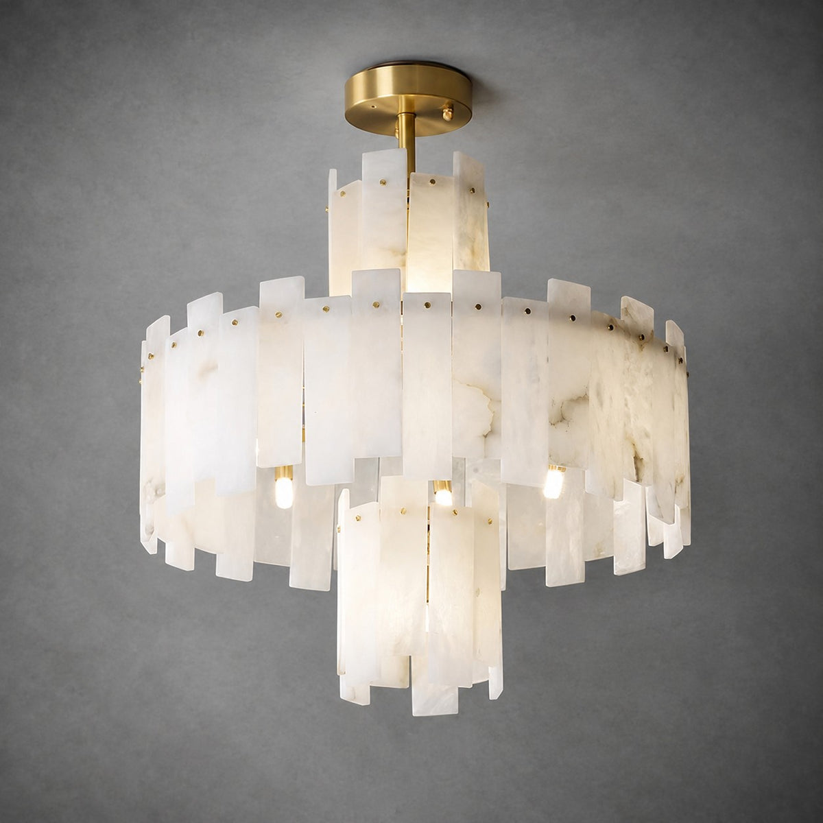 Alabaster Chandelier – Elegant Brass & White Alabaster Light Fixture