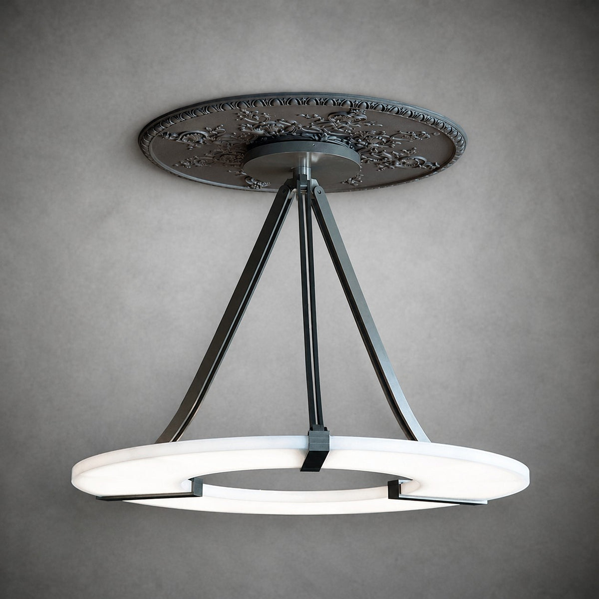 Alabaster Halo Pendant Light – Black & White LED Chandelier