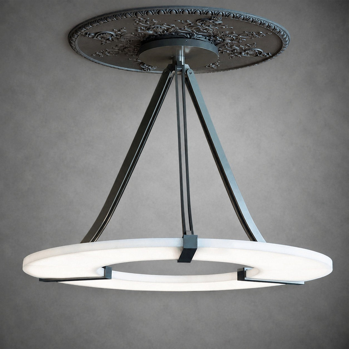 Alabaster Halo Pendant Light – Black & White LED Chandelier