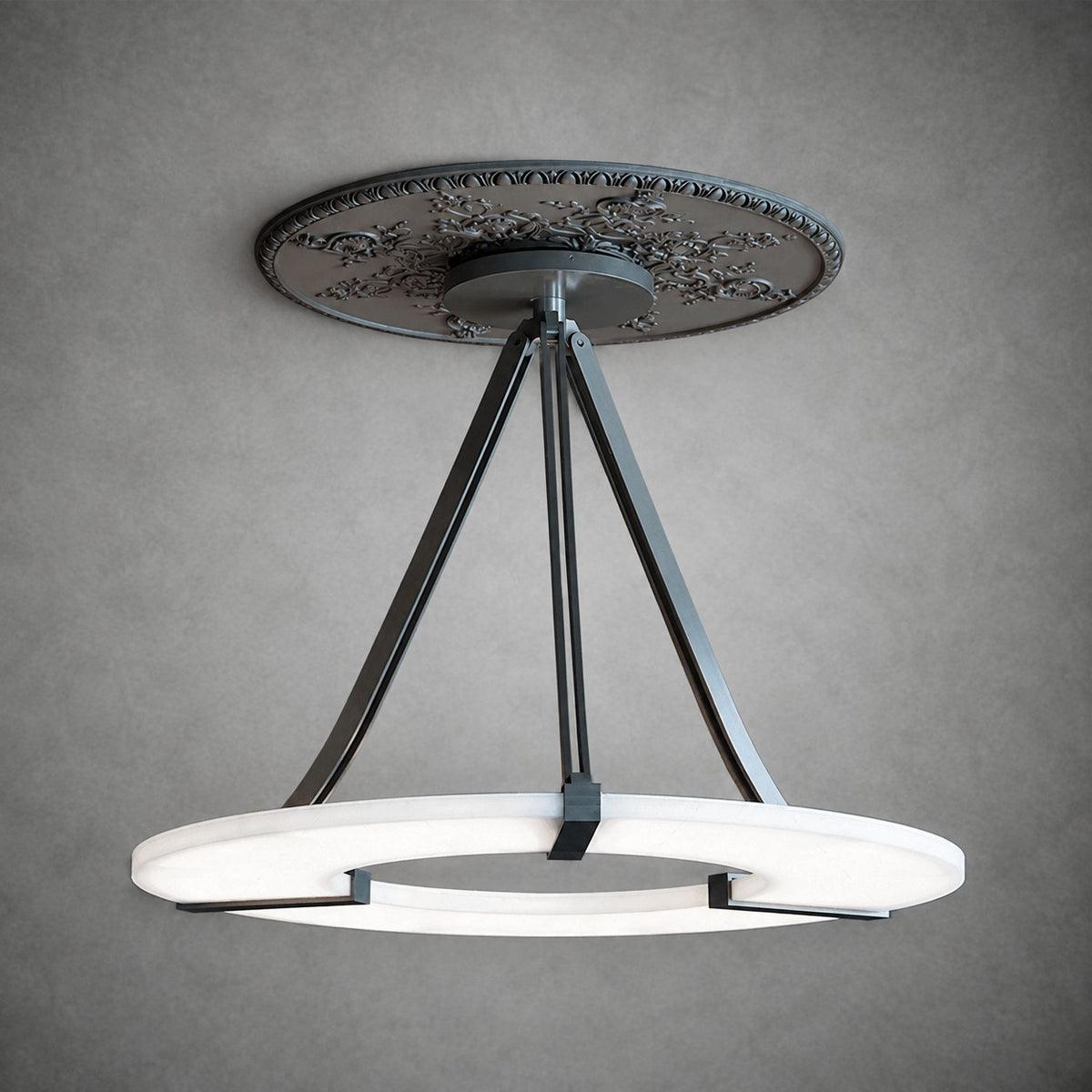 Alabaster Halo Pendant Light – Black & White LED Chandelier