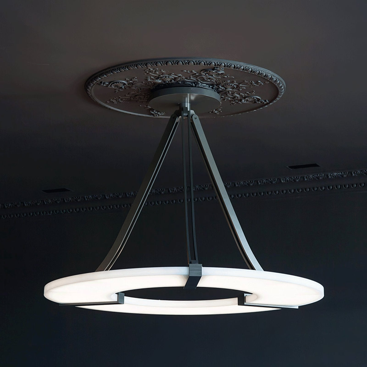 Alabaster Halo Pendant Light – Black & White LED Chandelier
