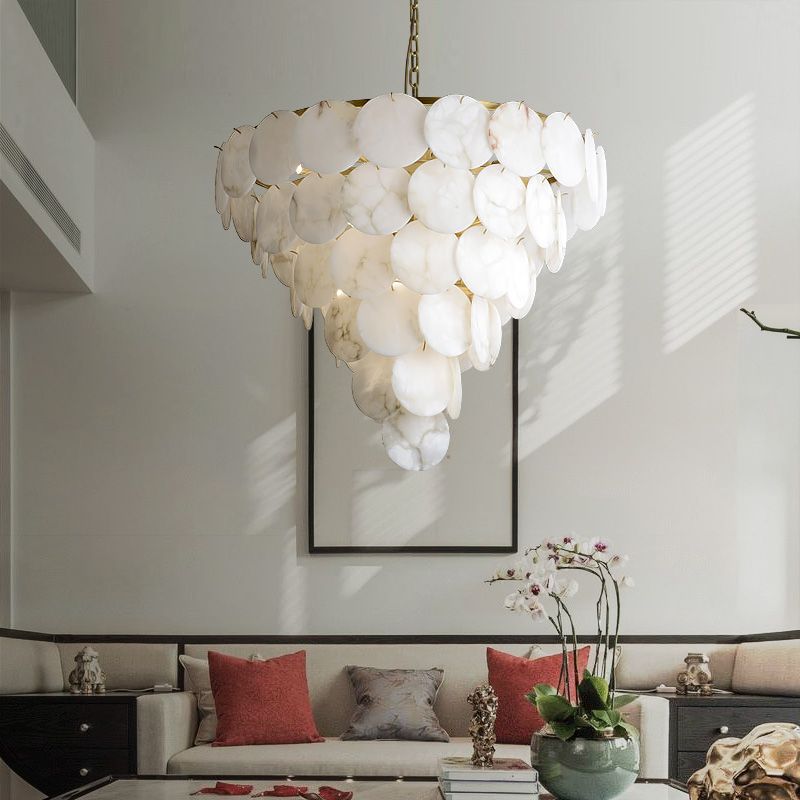Alabaster Magnolia Multi-tiered Round Chandelier 吊灯 rbrights   