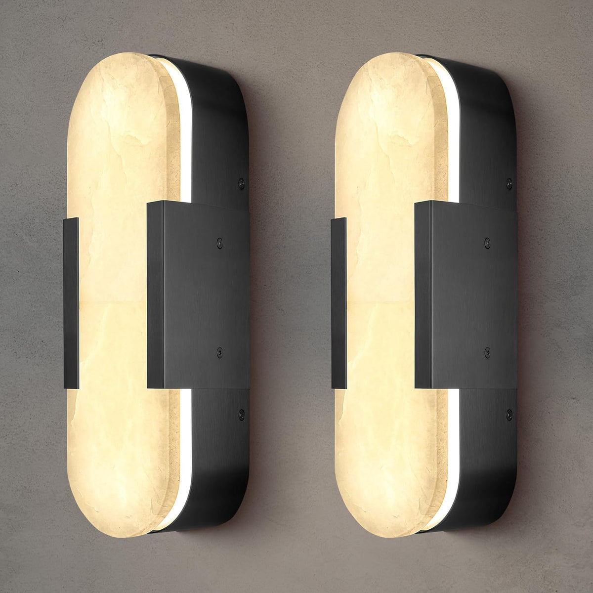 YIOSI Alabaster Matte Black Wall Sconce Set 2 13.8"