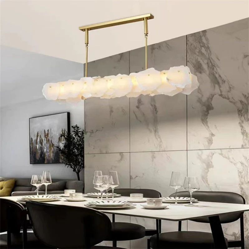 Alabaster Oval Chandelier with Rod, Dining Room Chandelier