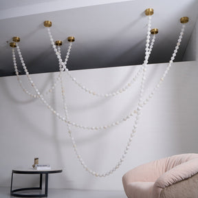 Alabaster Pearl Necklace Chandelier - 4 - Strips L 145.7″ + 116.9″ + 220.5″ + 244.9″Gold & WhiteMerlinlamps