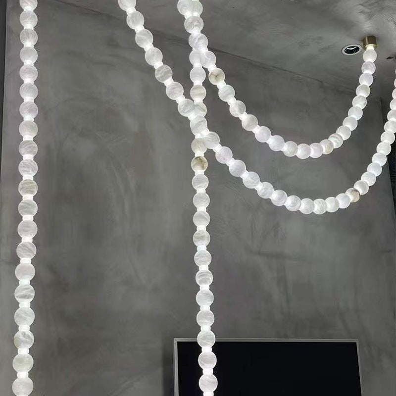 Alabaster Pearl Necklace Chandelier - 4 - Strips L 145.7″ + 116.9″ + 220.5″ + 244.9″Gold & WhiteMerlinlamps