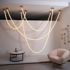 Alabaster Pearl Necklace Chandelier - Total Length 100cm / L 39.4″Gold & WhiteMerlinlamps