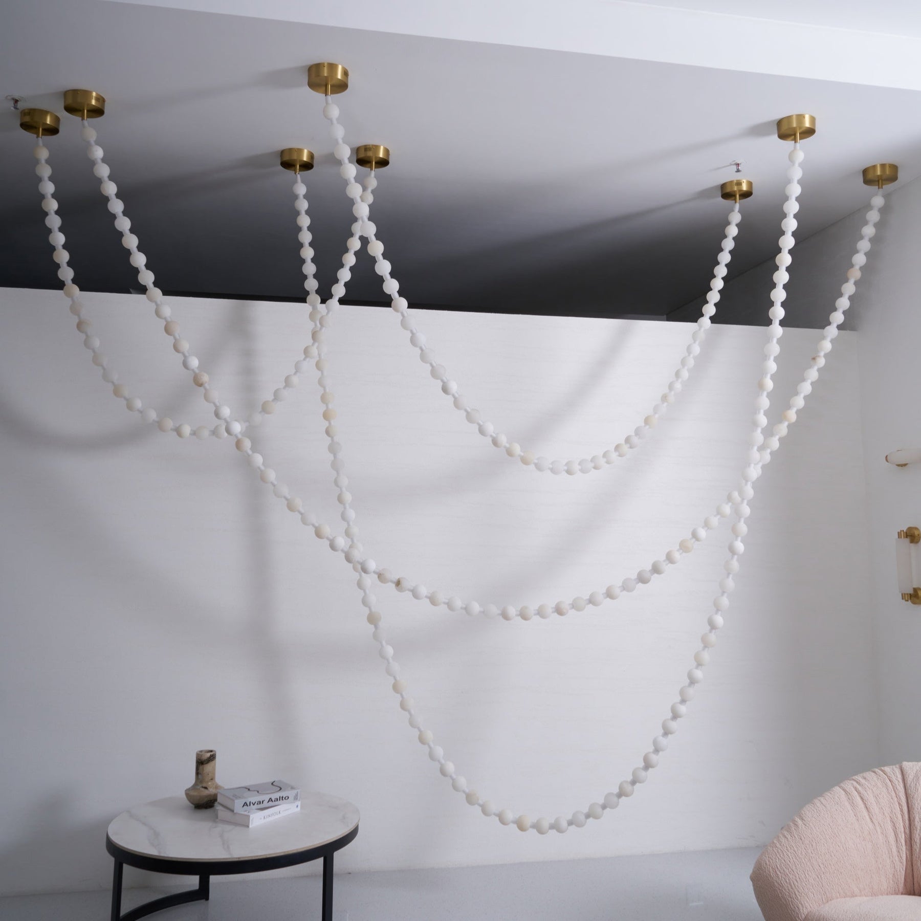 Alabaster Pearl Necklace Chandelier - Total Length 100cm / L 39.4″Gold & WhiteMerlinlamps