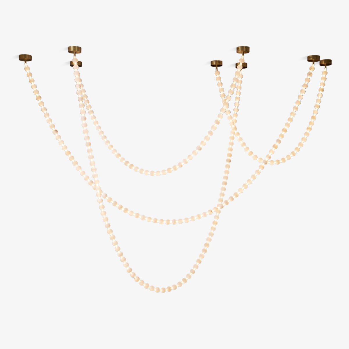 Alabaster Pearl Necklace Chandelier - 4 - Strips L 145.7″ + 116.9″ + 220.5″ + 244.9″Gold & WhiteMerlinlamps