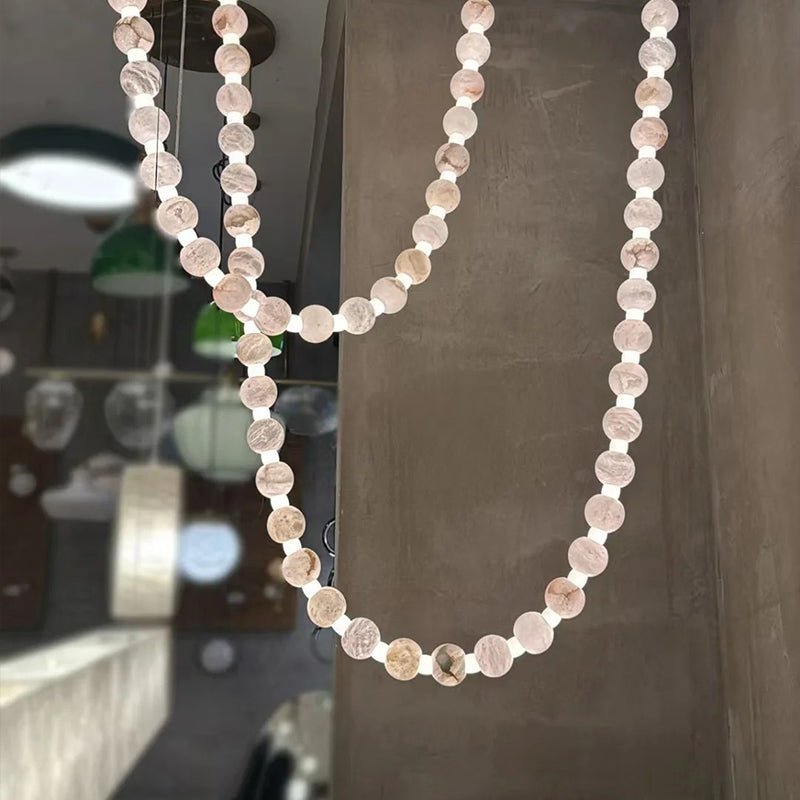 Alabaster Pearl Necklace Chandelier - 4 - Strips L 145.7″ + 116.9″ + 220.5″ + 244.9″Gold & WhiteMerlinlamps
