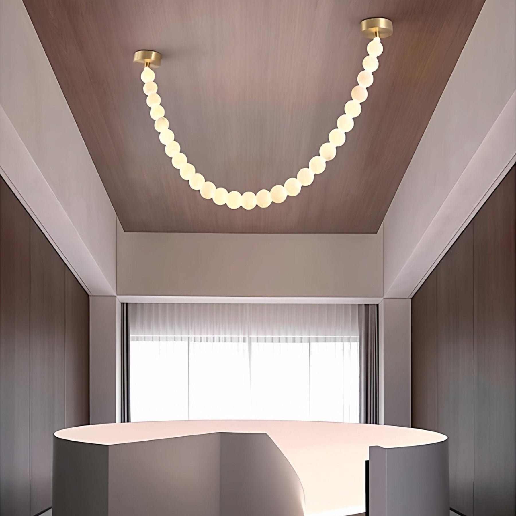 Alabaster Pearl Necklace Chandelier - 4 - Strips L 145.7″ + 116.9″ + 220.5″ + 244.9″Gold & WhiteMerlinlamps