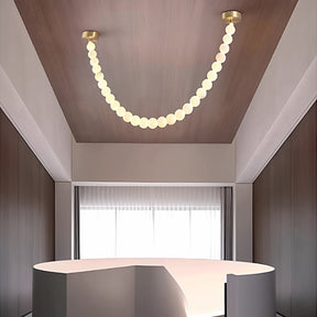 Alabaster Pearl Necklace Chandelier - 4 - Strips L 145.7″ + 116.9″ + 220.5″ + 244.9″Gold & WhiteMerlinlamps