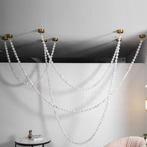 Alabaster Pearl Necklace Chandelier - 4 - Strips L 145.7″ + 116.9″ + 220.5″ + 244.9″Gold & WhiteMerlinlamps