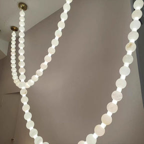 Alabaster Pearl Necklace Chandelier - 4 - Strips L 145.7″ + 116.9″ + 220.5″ + 244.9″Gold & WhiteMerlinlamps