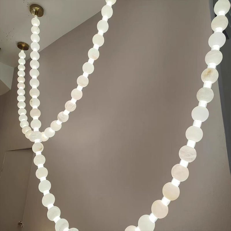 Alabaster Pearl Necklace Chandelier - 4 - Strips L 145.7″ + 116.9″ + 220.5″ + 244.9″Gold & WhiteMerlinlamps
