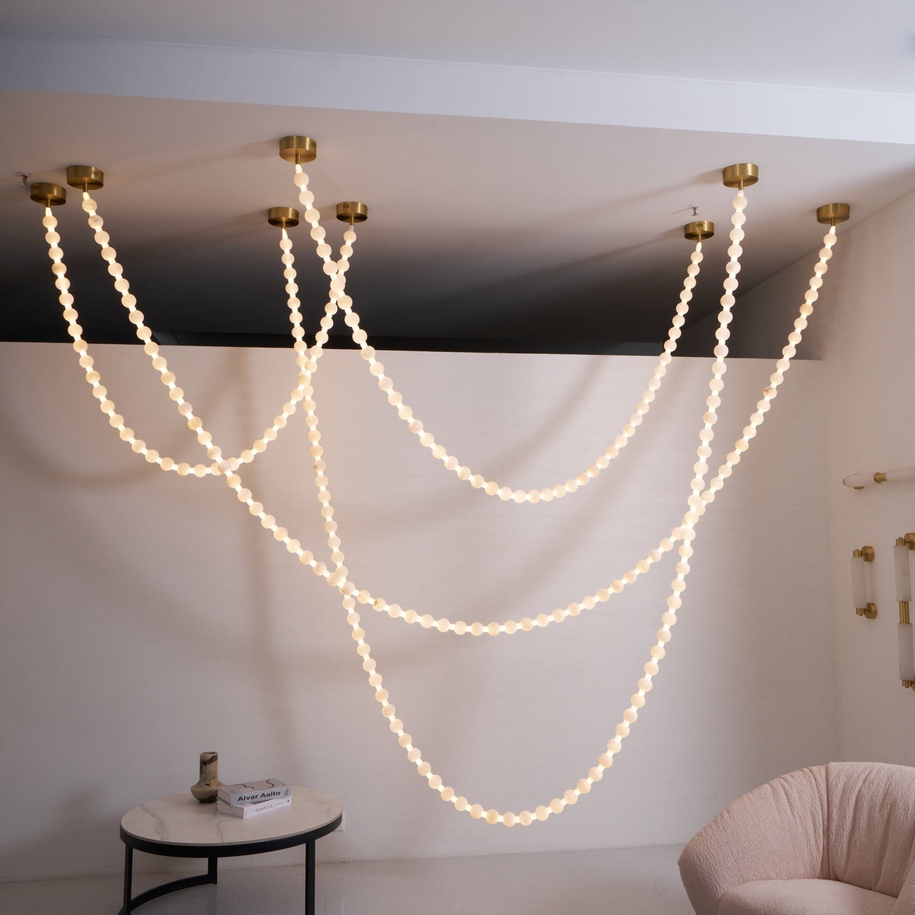 Alabaster Pearl Necklace Chandelier - Total Length 100cm / L 39.4″Gold & WhiteMerlinlamps