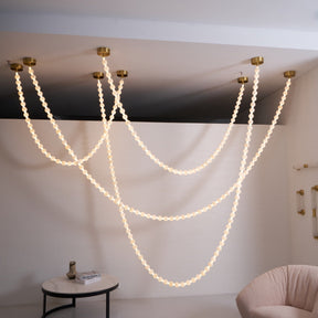 Alabaster Pearl Necklace Chandelier - Total Length 100cm / L 39.4″Gold & WhiteMerlinlamps